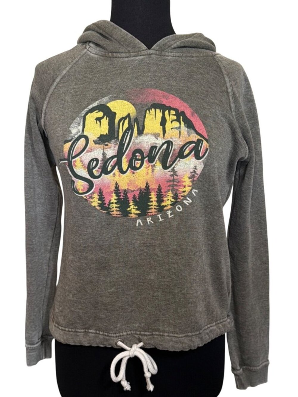 Blue 84 Brand Sedona Arizona Gray Acid-Wash Hoodie w/Drawstring Women's Size S
